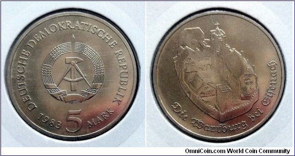 German Democratic Republic (East Germany) 5 mark. 1983, Wartburg Castle. Very rare. Mintage: 21.000 pcs.