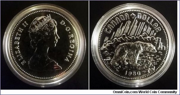 Canada 1 dollar. 1980, 100th Anniversary of the Arctic Territories. Ag 500. Weight; 23,32g. Diameter; 36mm. Mintage: 389.564 pcs. 