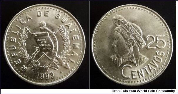 Guatemala 25 centavos. 1993 (II)