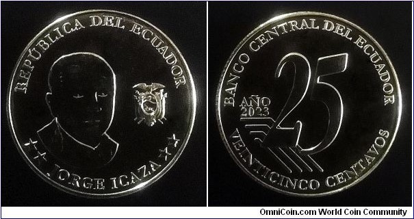 Ecuador 25 centavos. 2023, Jorge Icaza