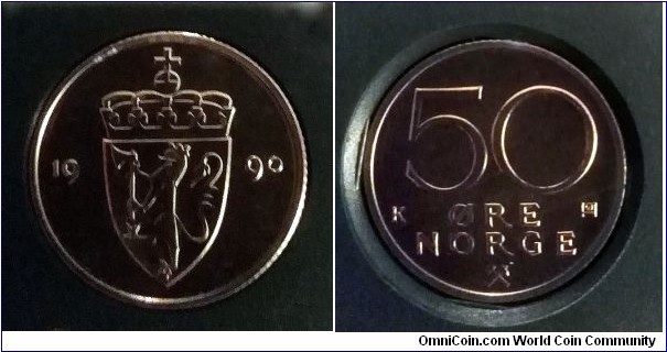 Norway 50 ore from 1990 Kongsberg mint set.
