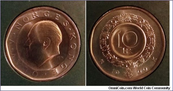 Norway 10 kroner from 1990 Kongsberg mint set.