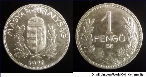 Hungary 1 pengo. 1927, Ag 640.