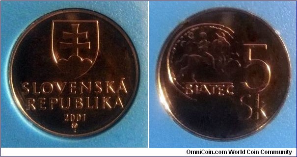 Slovakia 5 korun from 2001 mint set. Mintage: 12.500 pcs.