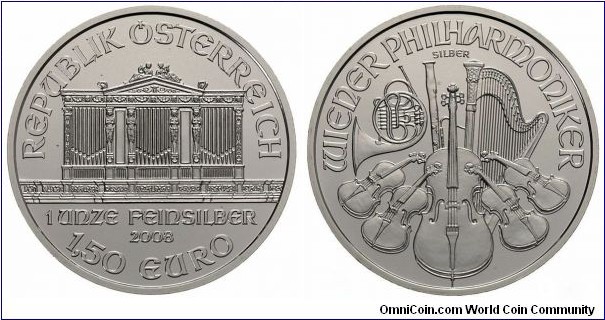 Austria 1,50 Euro - Vienna Philharmonic. 31,1g Ag 999.