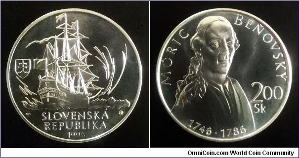 Slovakia 200 korun. 1996, Maurycy Beniowski (Benyovszky Móric, Móric Beňovský) Ag 750. Weight; 20g. Diameter; 34mm. Mintage: 21.400 pcs.