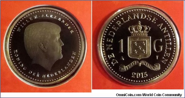 1 gulden from Curaçao and Sint Maarten 2015 mint set. Willem Alexander. Mintage: 1.500 pcs.