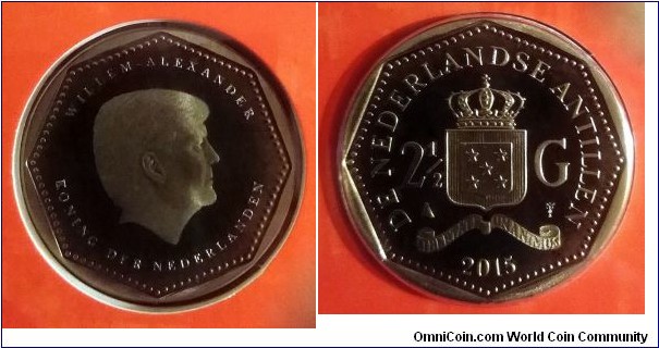 2 1/2 gulden from Curaçao and Sint Maarten 2015 mint set. Willem Alexander. Mintage: 1.500 pcs.