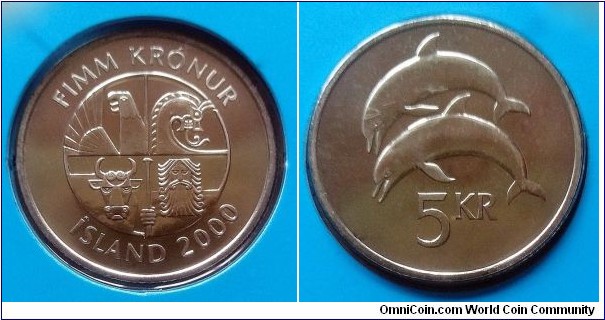Iceland 5 krónur from 2000 mint set. Mintage: 10.000 pcs.