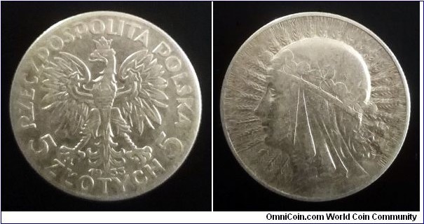 Poland 5 złotych. 1933, Mint Warsaw. Ag 750. (III)