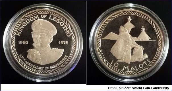 Lesotho 10 maloti. 1976, 10th Anniversary of Independence. Ag 925. Weight; 25,10g. Diameter; 38,3mm. Proof. Mintage: 2.100 pcs.