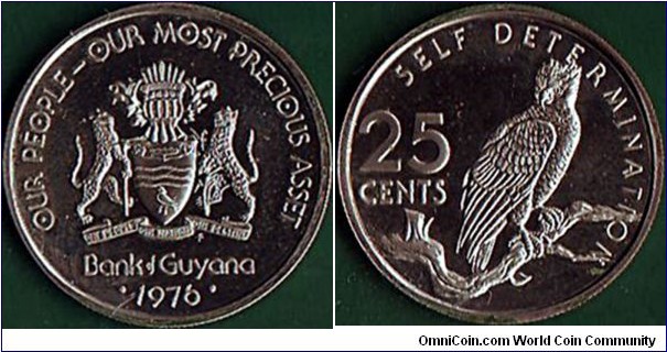 Guyana 1976 FM 25 Cents.

10 Years of Independence.