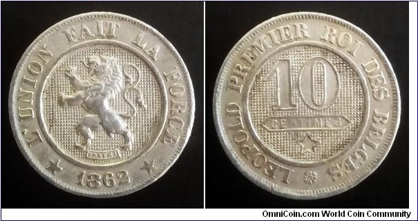 Belguim 10 centimes. 1862, Leopold I