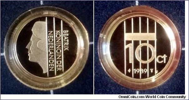 Netherlands 10 cents. 1989, Proof. Mintage: 15.000 pcs.