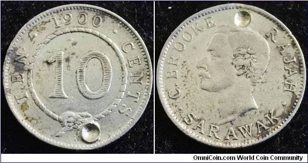 Malaysia - Sarawak 1900 10 cents. Mintage: 150,000. Nice condition however holed. Weight: 2.69g 