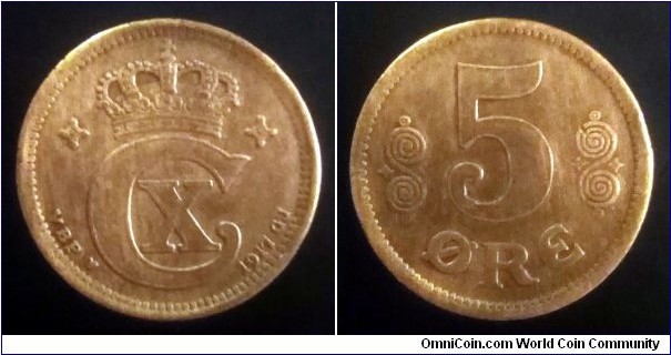 Denmark 5 ore. 1917, Christian X. Mintage: 494.000 pcs.