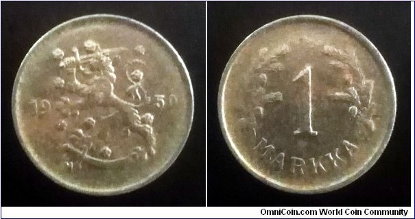 Finland 1 markka. 1950, Iron.