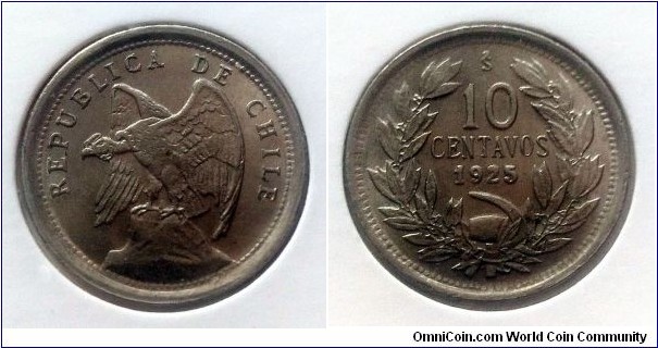 Chile 10 centavos. 1925