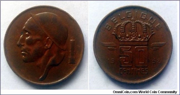 Belgium 50 centimes. 1952, French text.