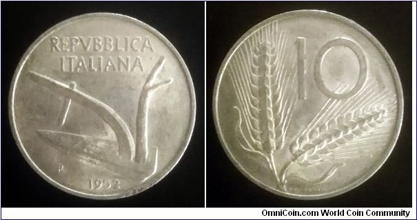 Italy 10 lire. 1952 (II)