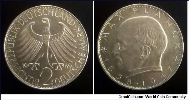 German Federal Republic (West Germany) 2 mark. 1969 J, Max Planck.