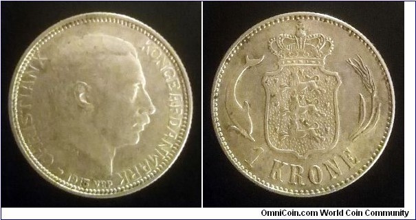 Denmark 1 krone. 1915,  Christian X. Ag 800. Weight; 7,5g. Diameter; 25mm. Mintage: 1.410.000 pcs.