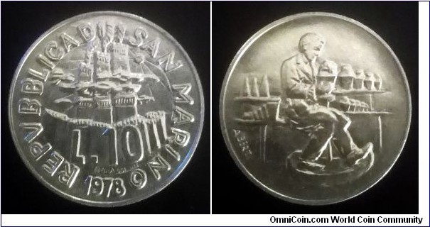 San Marino 10 lire. 1978, Life and Work - Potter.