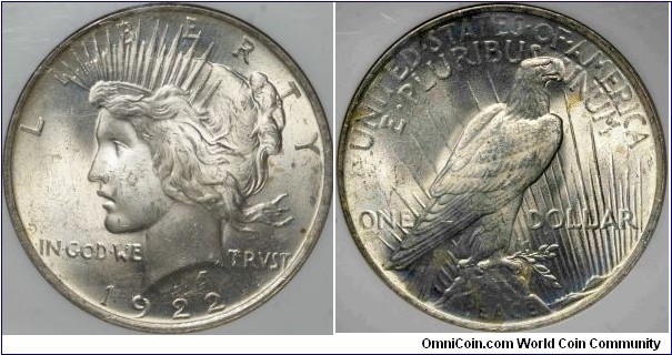 NGC MS64 1922 peace dollar