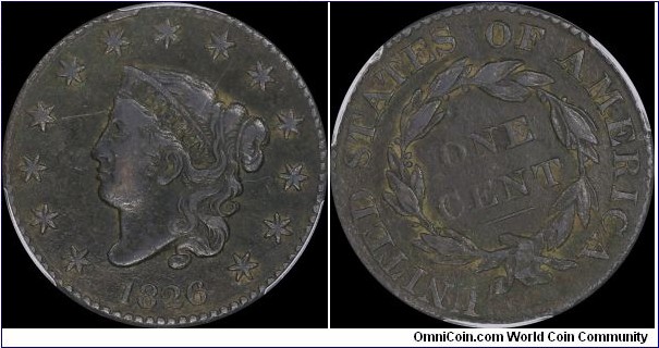 1826 Matron Large Cent PCGS VF Details-corrosion
