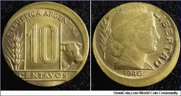 Argentina 1946 10 centavos. Off center error. Nice condition! Weight: 2.98g