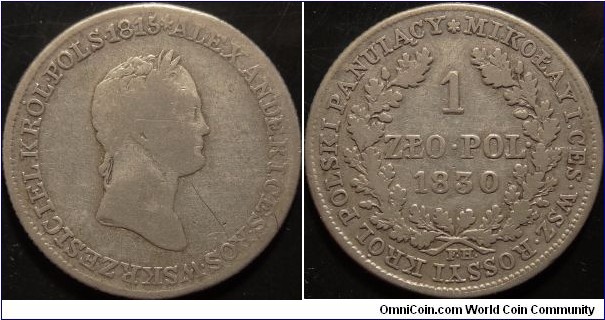 AR 1 Zloty 1830 FH. Poland under Russian occupation. 