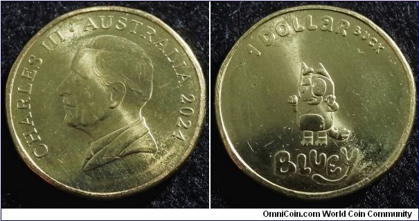 Australia 1 dollar commemorating Bluey. Featuring Bingo. 