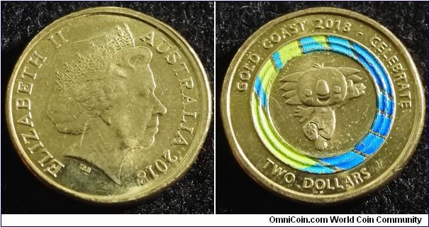 Australia 2018 2 dollars commemorating Gold Coast Commonwealth Games. Borobi. 
