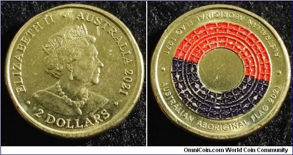 Australia 2021 2 dollars commemorating 50th anniversary of Aboriginal Flag.