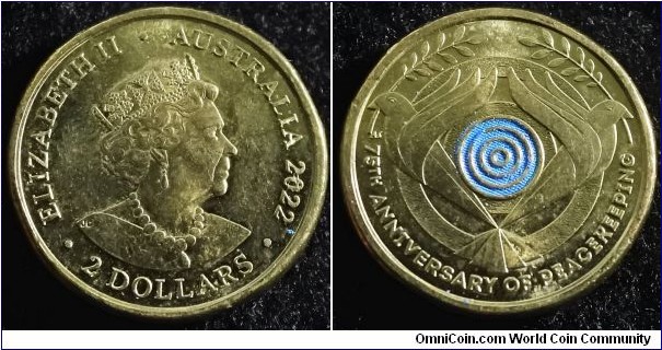 Australia 2022 2 dollars commemorating 75th anniversary of Peacekeeping. 
