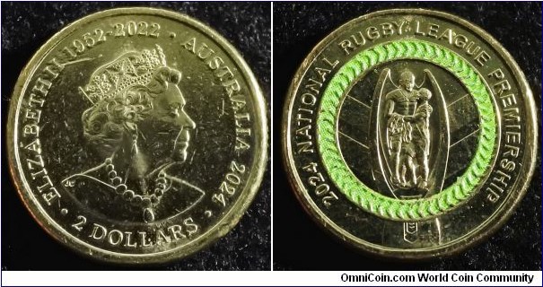 Australia 2 dollars commemorating National Rugby League Premiership. 