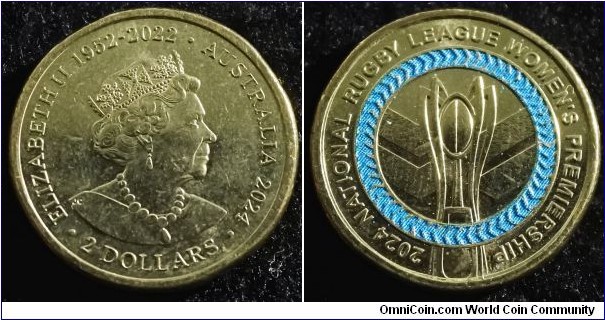 Australia 2 dollars commemorating National Rugby League Women's Premiership. 