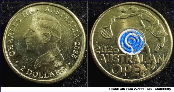 Australia 2025 2 dollars commemorating 2025 Australian Open. (light blue)