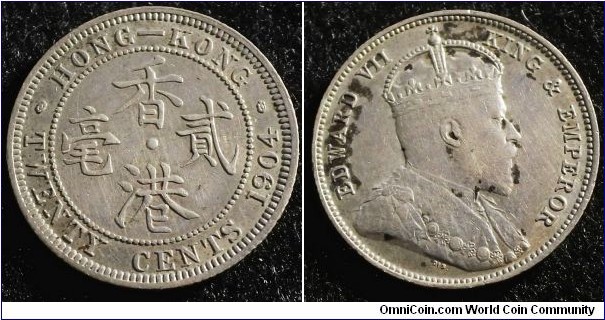 Hong Kong 1904 20 cents. Nice condition! Weight: 5.40g