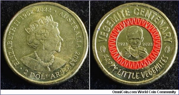 Australia 2023 2 dollars commemorating Vegemite Centenary. Red