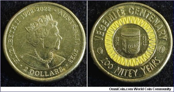 Australia 2023 2 dollars commemorating Vegemite Centenary. Black