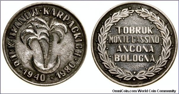 Polish medal - Tobruk, Monte Cassino, Ancona, Bologna. Pułk Ułanów Karpackich 1940-1980.