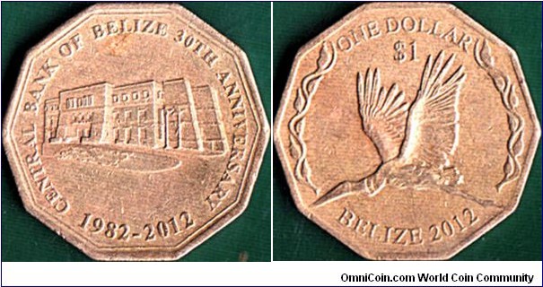 Belize 2012 1 Dollar.

30 Years of the Central Bank of Belize.