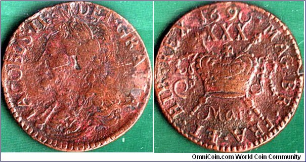 Ireland 1690 1/2 Crown.

March.