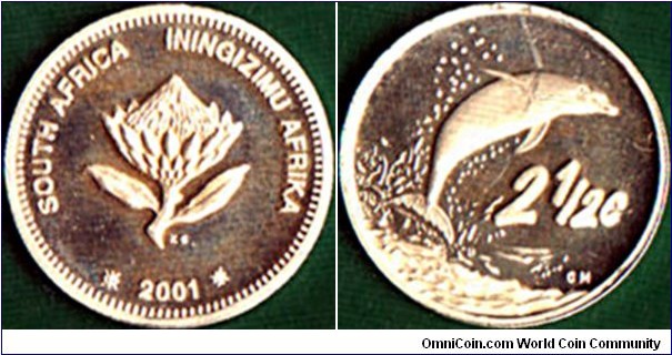 South Africa 2001 2-1/2 Cents.

Dolphin.