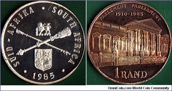 South Africa 1985 1 Rand.

75 Years of the Parliament of South Africa.

Impaired Proof.