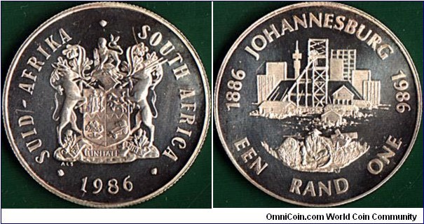South Africa 1986 1 Rand.

Centenary of Johannesburg.
