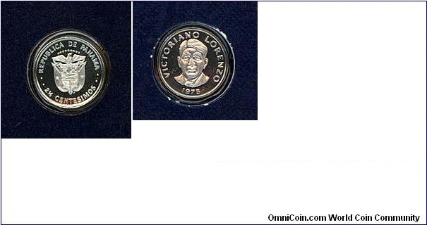 2 1/2 Centesimos 1975 - Proof - Franklin Mint. Diameter 10mm.