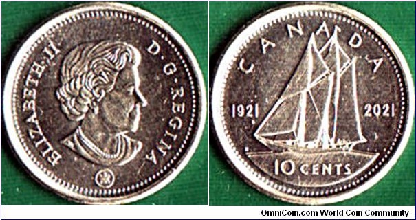 Canada 2021 10 Cents.

Centenary of the Bluenose.