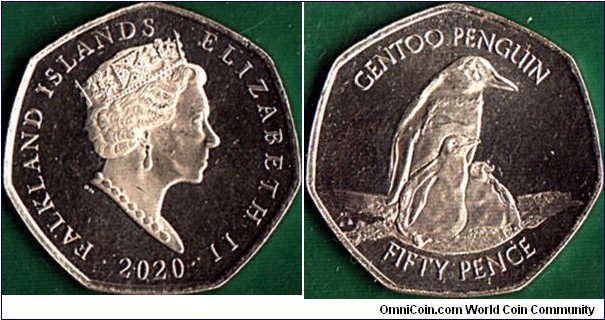 Falkland Islands 2020 PM 50 Pence.

Gentoo Penguin.